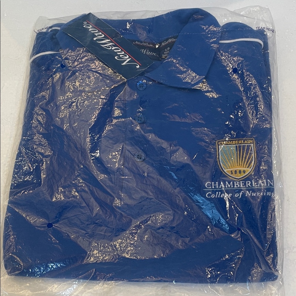 Chamberlain College of Nursing Blue Polo Shirt New Wave size S